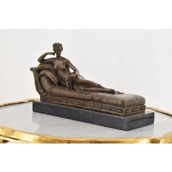 A. Canova - Dama na Szezlongu Figura Rzeźba z Brązu + Marmur - Francja