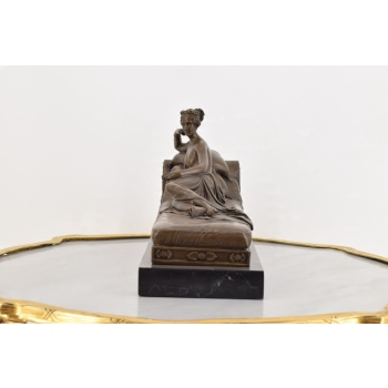 A. Canova - Dama na Szezlongu Figura Rzeźba z Brązu + Marmur - Francja