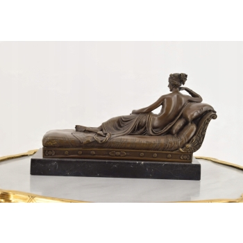 A. Canova - Dama na Szezlongu Figura Rzeźba z Brązu + Marmur - Francja