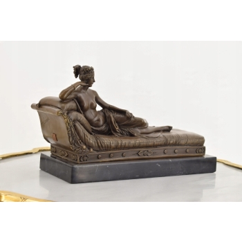 A. Canova - Dama na Szezlongu Figura Rzeźba z Brązu + Marmur - Francja