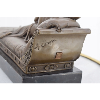 A. Canova - Dama na Szezlongu Figura Rzeźba z Brązu + Marmur - Francja