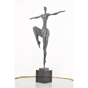 Modernistyczna Rzeźba - Łgarska Kobieta Patyna - Figura z Brązu - Dekoracja