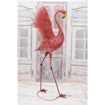 metalowy RÓŻOWY FLAMING FIGURA OGRODOWA 126cm CUDO