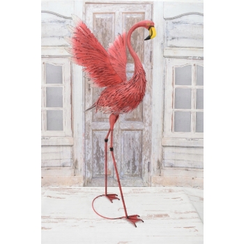 metalowy RÓŻOWY FLAMING FIGURA OGRODOWA 126cm CUDO