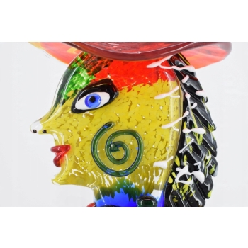 Szkło Murano GLASS - Dama w Kapeluszu - Twarz Figura Rzeźba ze Szkła