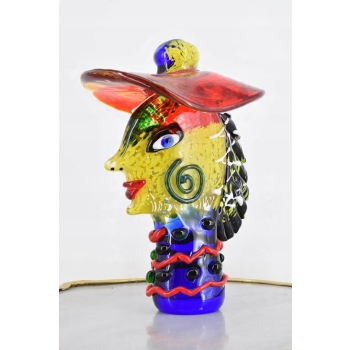 Szkło Murano GLASS - Dama w Kapeluszu - Twarz Figura Rzeźba ze Szkła