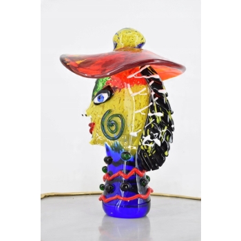 Szkło Murano GLASS - Dama w Kapeluszu - Twarz Figura Rzeźba ze Szkła