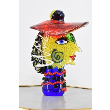 Szkło Murano GLASS - Dama w Kapeluszu - Twarz Figura Rzeźba ze Szkła
