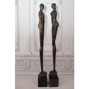 2 x Modernistyczna Figura Rzeźba z Brązu Kobieta i Mężczyzna Akt Abstrakcja