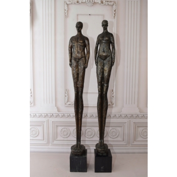 2 x Modernistyczna Figura Rzeźba z Brązu Kobieta i Mężczyzna Akt Abstrakcja