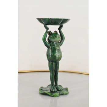 Żeliwna Figura Zielonej Żaby - Żaba - Patera Świecznik - Ozdoba Dom