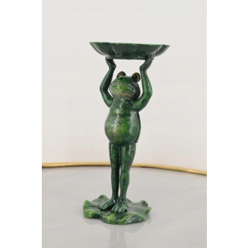 Żeliwna Figura Zielonej Żaby - Żaba - Patera Świecznik - Ozdoba Dom