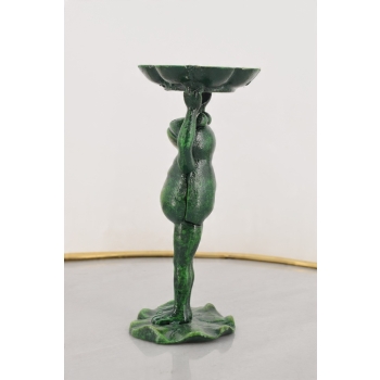 Żeliwna Figura Zielonej Żaby - Żaba - Patera Świecznik - Ozdoba Dom