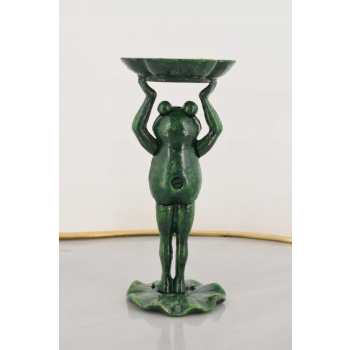 Żeliwna Figura Zielonej Żaby - Żaba - Patera Świecznik - Ozdoba Dom
