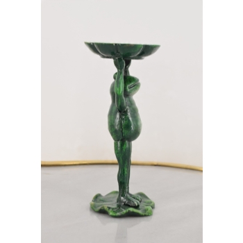 Żeliwna Figura Zielonej Żaby - Żaba - Patera Świecznik - Ozdoba Dom