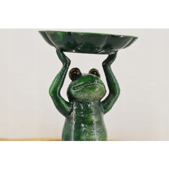 Żeliwna Figura Zielonej Żaby - Żaba - Patera Świecznik - Ozdoba Dom