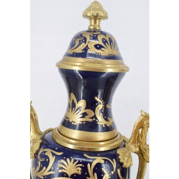Francuski Zestaw Porcelanowy - Waza Amfora Wazon - Okute Brąz Złocony
