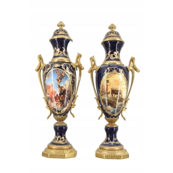 Francuski Zestaw Porcelanowy - Waza Amfora Wazon - Okute Brąz Złocony