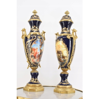 Francuski Zestaw Porcelanowy - Waza Amfora Wazon - Okute Brąz Złocony