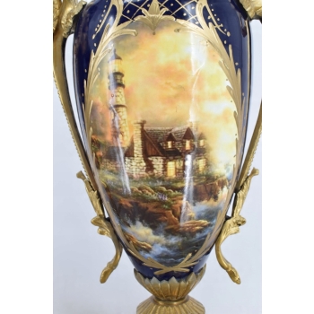 Francuski Zestaw Porcelanowy - Waza Amfora Wazon - Okute Brąz Złocony