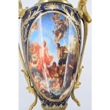 Francuski Zestaw Porcelanowy - Waza Amfora Wazon - Okute Brąz Złocony
