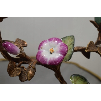 Porcelanowy Świecznik Drzewo - Porcelana + Brąz - Kolorowe Kwiaty Dekoracja
