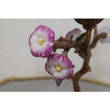 Porcelanowy Świecznik Drzewo - Porcelana + Brąz - Kolorowe Kwiaty Dekoracja
