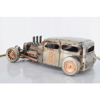 Metalowy Srebrny Model Samochód - Auto Wyścigowe - Prezent Retro
