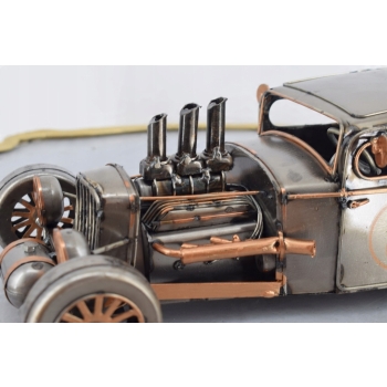 Metalowy Srebrny Model Samochód - Auto Wyścigowe - Prezent Retro