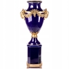 Granatowa Porcelanowa Amfora Na Filarze - Urna Wazon - Porcelana + Brąz