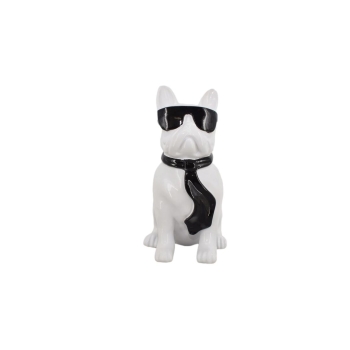 Figura Ogrodowa - Biały Pies - Buldog - Kolorowy Pies - Dom Ozdoba 40 cm