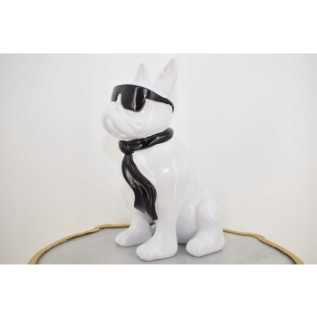 Figura Ogrodowa - Biały Pies - Buldog - Kolorowy Pies - Dom Ozdoba 40 cm