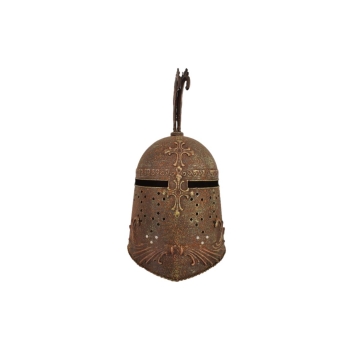 Metalowy Hełm Rycerski - Kask Zbroja - Na Stojaku - Dekoracja Ozdoba