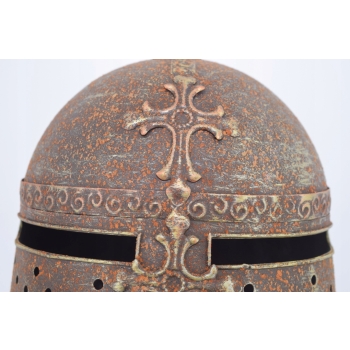 Metalowy Hełm Rycerski - Kask Zbroja - Na Stojaku - Dekoracja Ozdoba