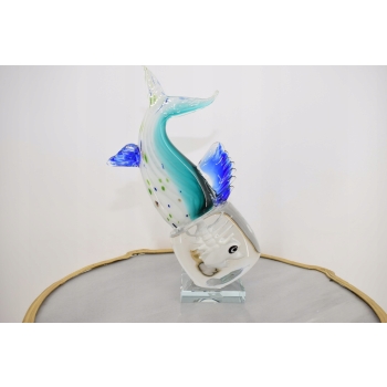 Szkło Murano Glass - Niebieska Ryba z Głową w Lodzie - Figura Rzeźba