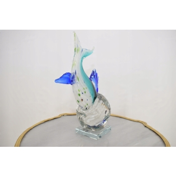 Szkło Murano Glass - Niebieska Ryba z Głową w Lodzie - Figura Rzeźba