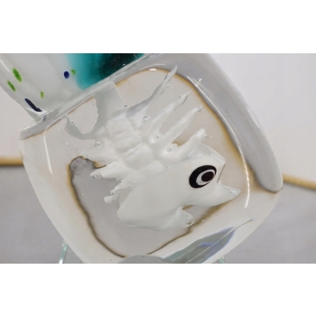 Szkło Murano Glass - Niebieska Ryba z Głową w Lodzie - Figura Rzeźba