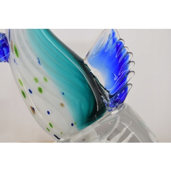 Szkło Murano Glass - Niebieska Ryba z Głową w Lodzie - Figura Rzeźba