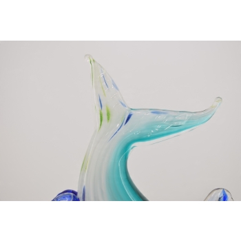 Szkło Murano Glass - Niebieska Ryba z Głową w Lodzie - Figura Rzeźba
