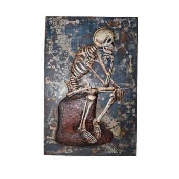 Metalowy Obraz 3D - Szkielet Rodin - Myśliciel - Memento Mori - Ozdoba