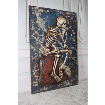 Metalowy Obraz 3D - Szkielet Rodin - Myśliciel - Memento Mori - Ozdoba