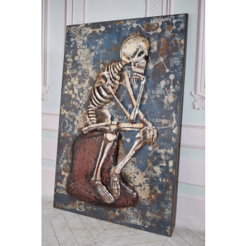 Metalowy Obraz 3D - Szkielet Rodin - Myśliciel - Memento Mori - Ozdoba