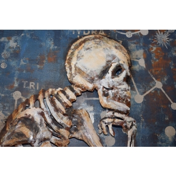 Metalowy Obraz 3D - Szkielet Rodin - Myśliciel - Memento Mori - Ozdoba