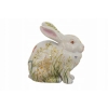 Porcelanowa Malowana Figura Królika - Biały Królik Zając Sygn. - Kwiaty
