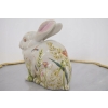Porcelanowa Malowana Figura Królika - Biały Królik Zając Sygn. - Kwiaty