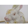 Porcelanowa Malowana Figura Królika - Biały Królik Zając Sygn. - Kwiaty
