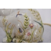 Porcelanowa Malowana Figura Królika - Biały Królik Zając Sygn. - Kwiaty