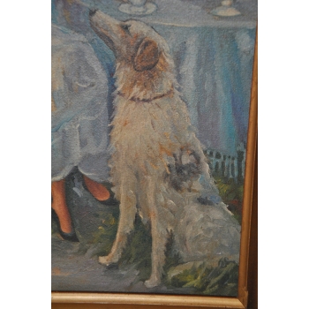 Józef Mehoffer - Arystokratka w Ogrodzie z Psem - Stary Obraz Olejny