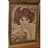 Alfons Mucha - Nimfa Kobieta Portret - Secesja Rama Stary Obraz na Drewnie