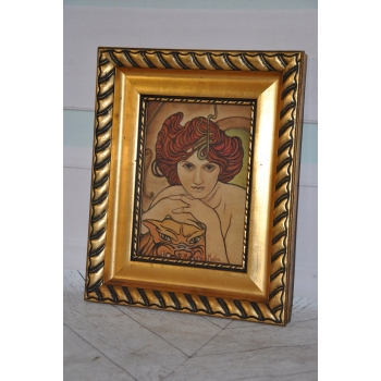 Alfons Mucha - Nimfa Kobieta Portret - Secesja Rama Stary Obraz na Drewnie